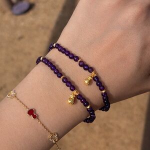Chinese New Year Lucky Charm Fortune Pouch Amethyst Stackable Bracelet